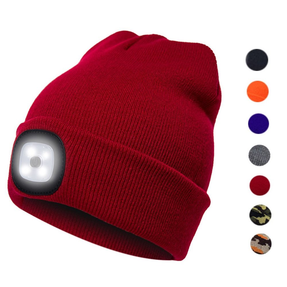 4 Led Lighted Flashlight Knitted Beanie Sport Hat